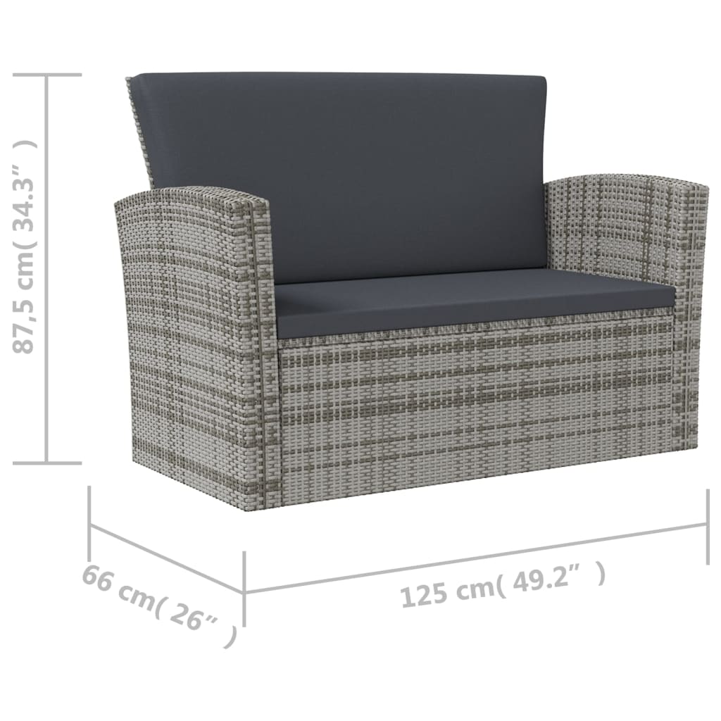 8-tlg. Garten-Lounge-Set mit Auflagen Poly Rattan Grau